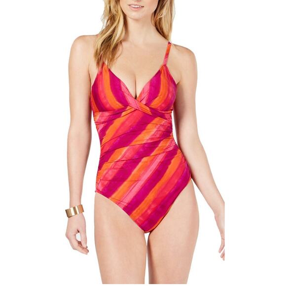 Lauren Ralph Lauren Sz 6 Criss Cross One Piece Swimsuit Preppy Beach Cruise‎ - Picture 1 of 11